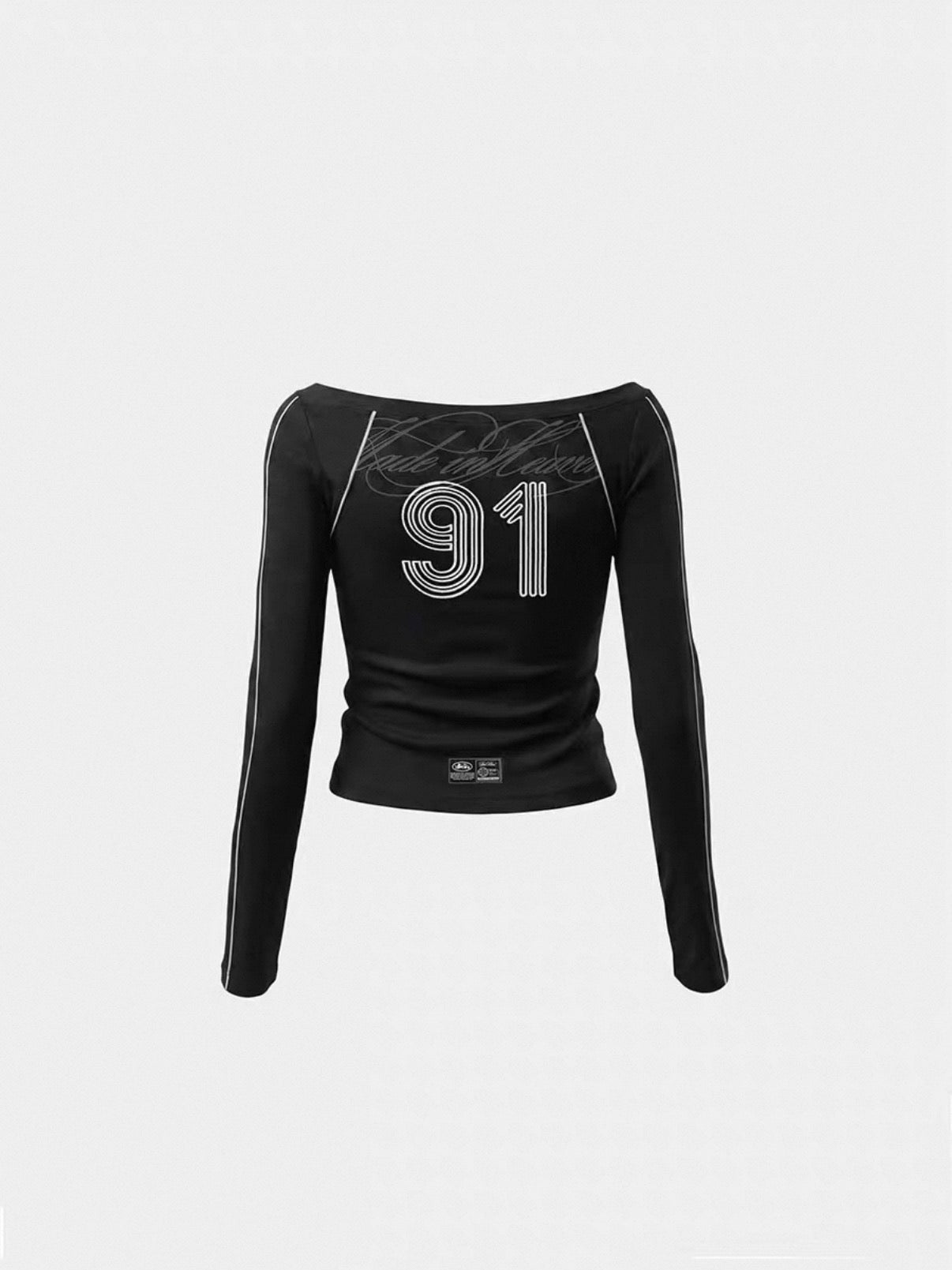 Bad blood Script Line Off Shoulder Long Sleeve Top