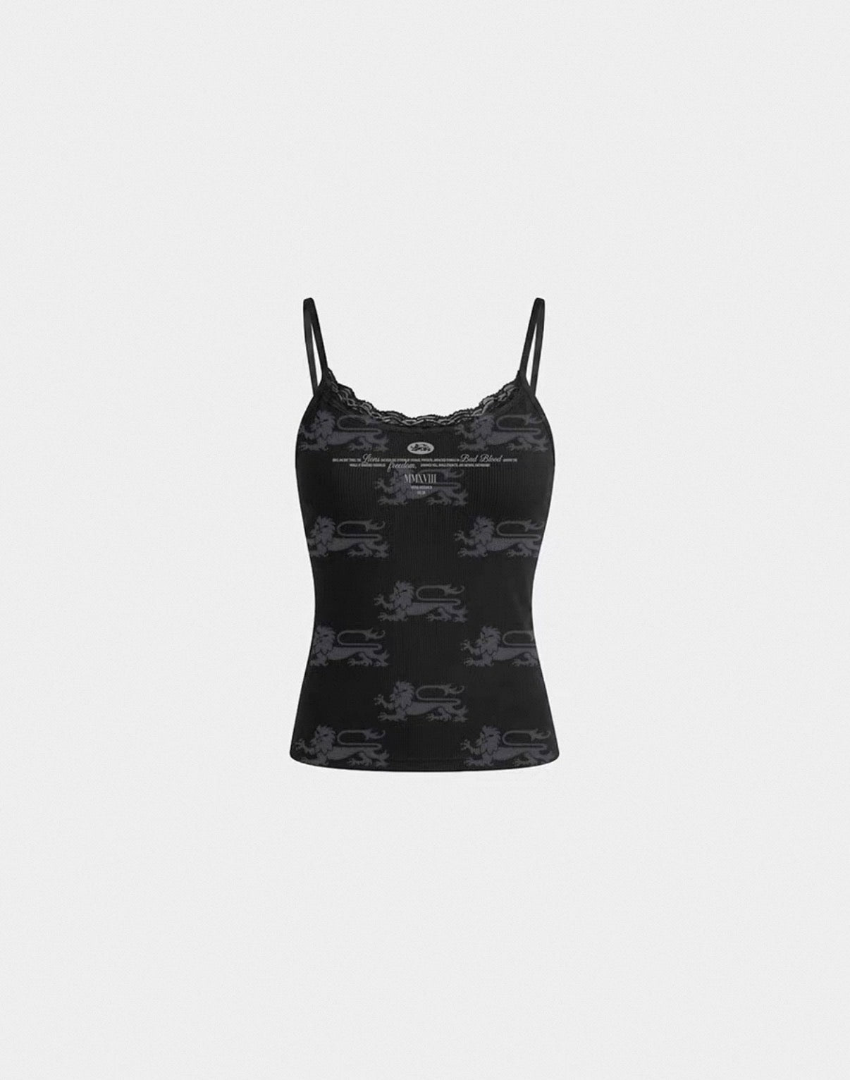 BADBLOOD Lion Pattern Lace Strap Cami Top
