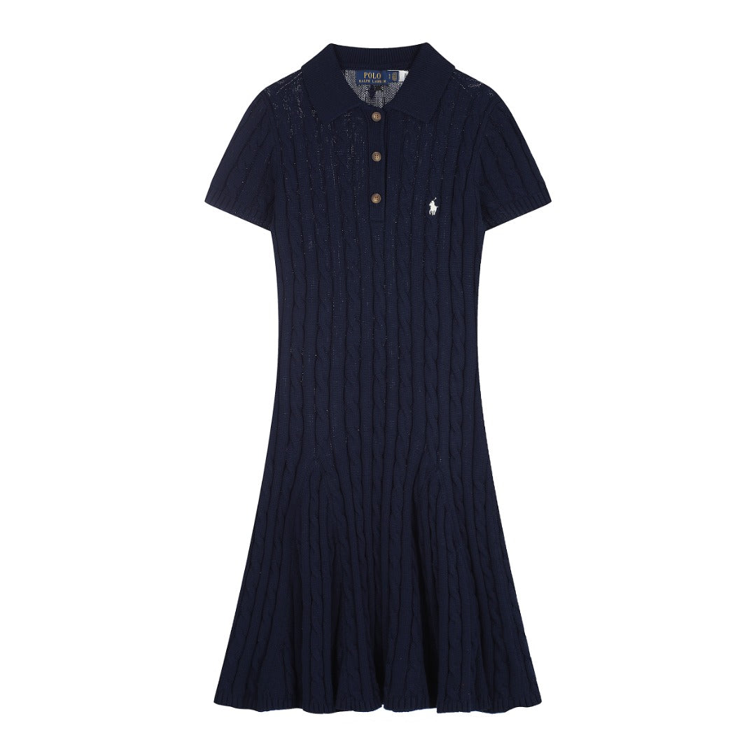 Polo Mini-Cable Pleated Fit-and-Flare Polo Dress