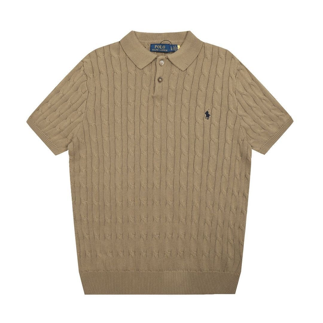 Polo Men's Cable-Knit Cotton Short-Sleeve Polo Sweater