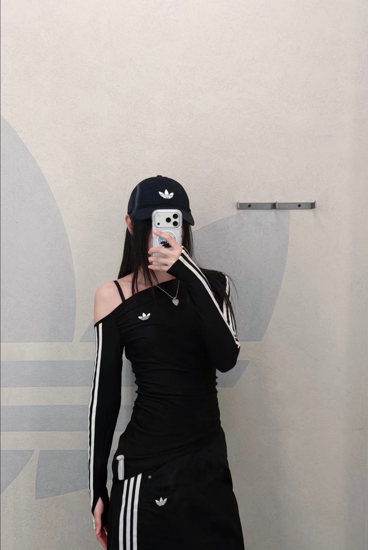 adidas Originals Off-Shoulder Fitted 3-Stripes Long Sleeve Top