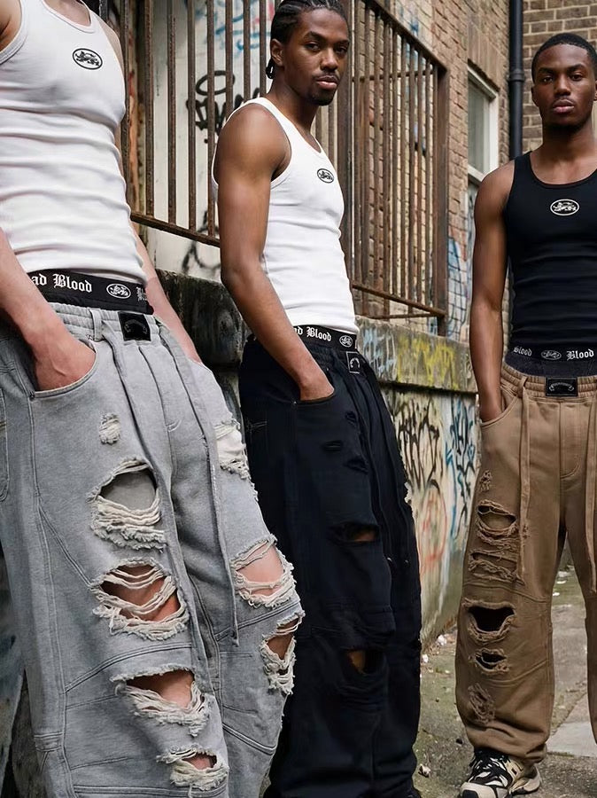 Badblood Multi Rip Baggy Drawstring Sweat Pants