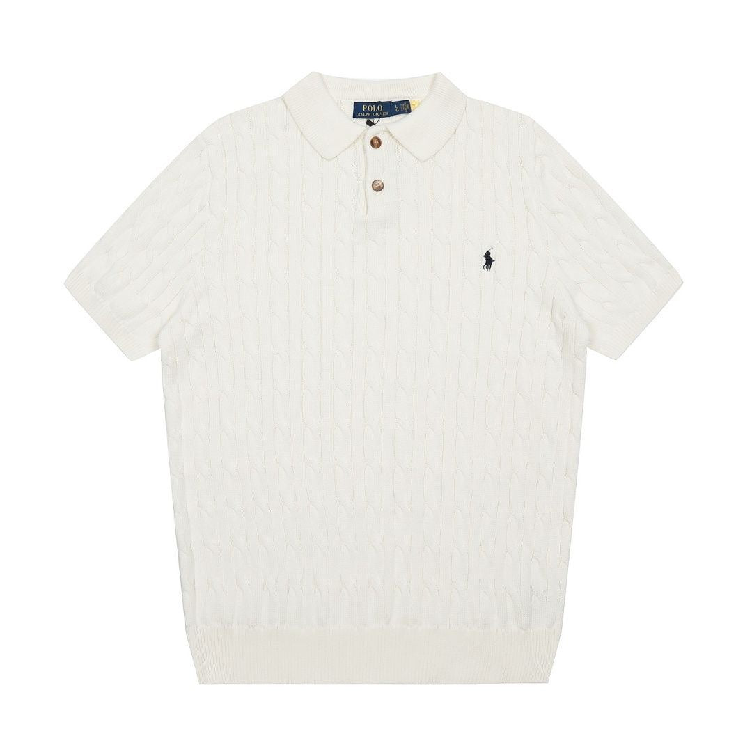 Polo Men's Cable-Knit Cotton Short-Sleeve Polo Sweater