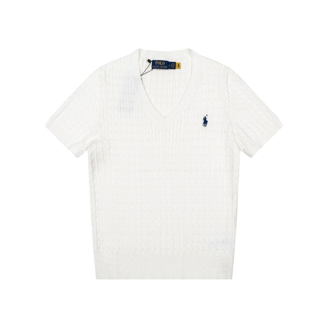 Polo Women's Cable-Knit Cotton V-Neck Short-Sleeve Sweater