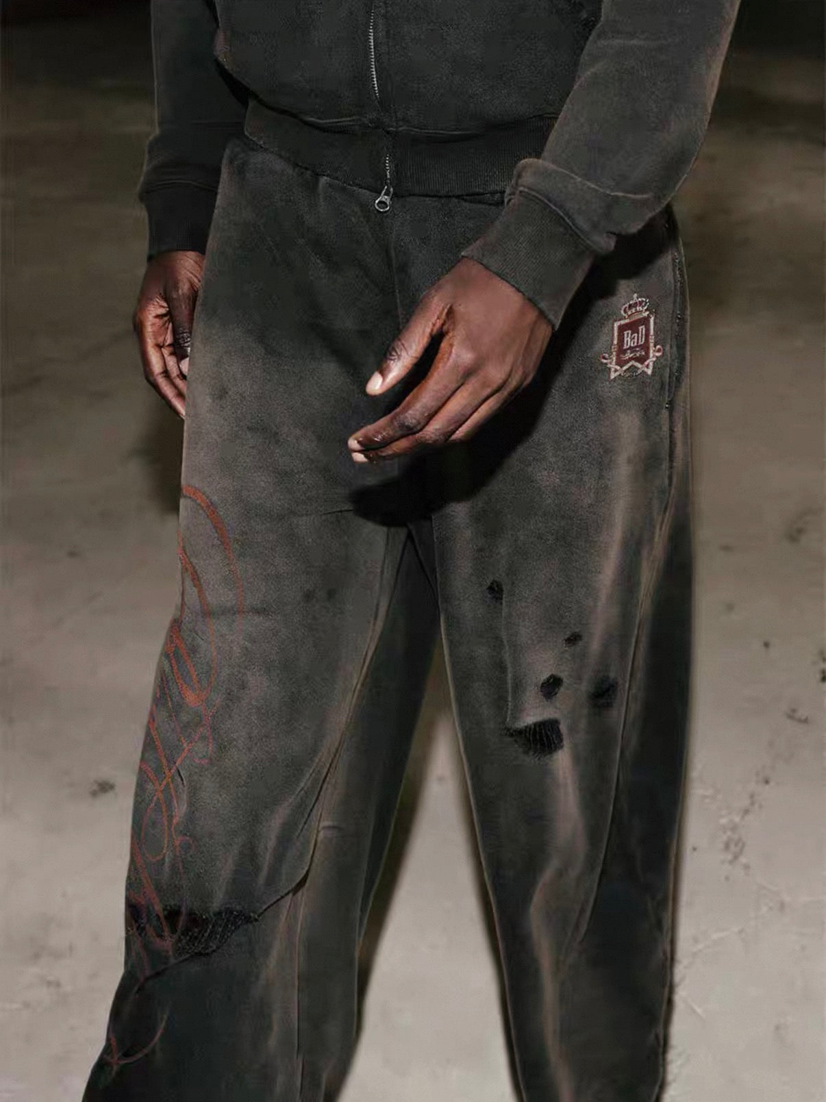 Badblood BCAC Series Vintage Washed Distressed Curved Sweatpants