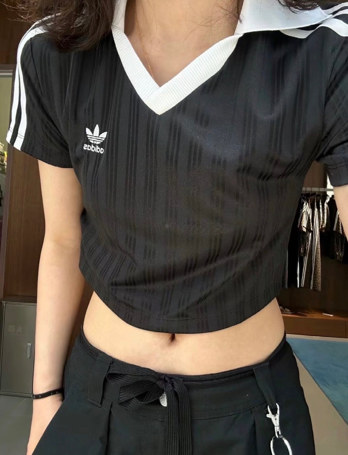 Adidas Originals Women's V-Neck Cropped Polo Shirt