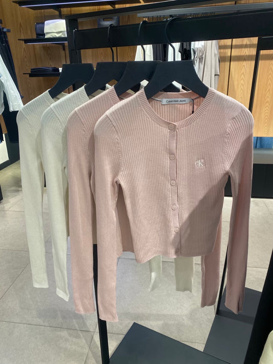 CK Jeans Ribbed Cropped Cardigan