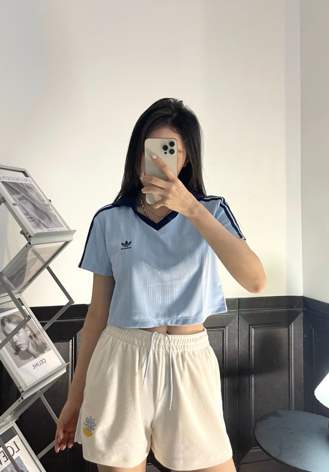 Adidas Originals Women's V-Neck Cropped Polo Shirt
