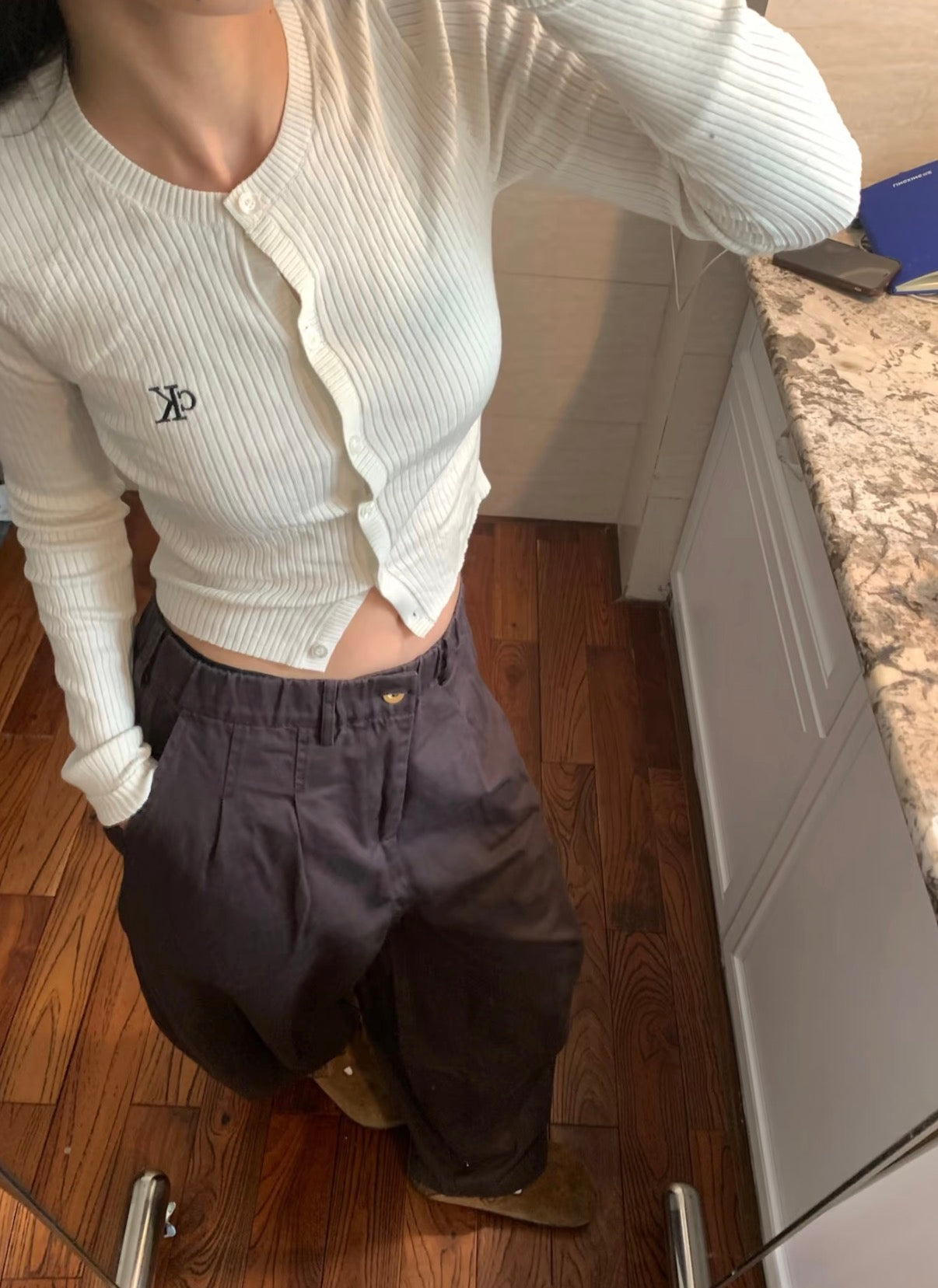 CK Jeans Ribbed Cropped Cardigan