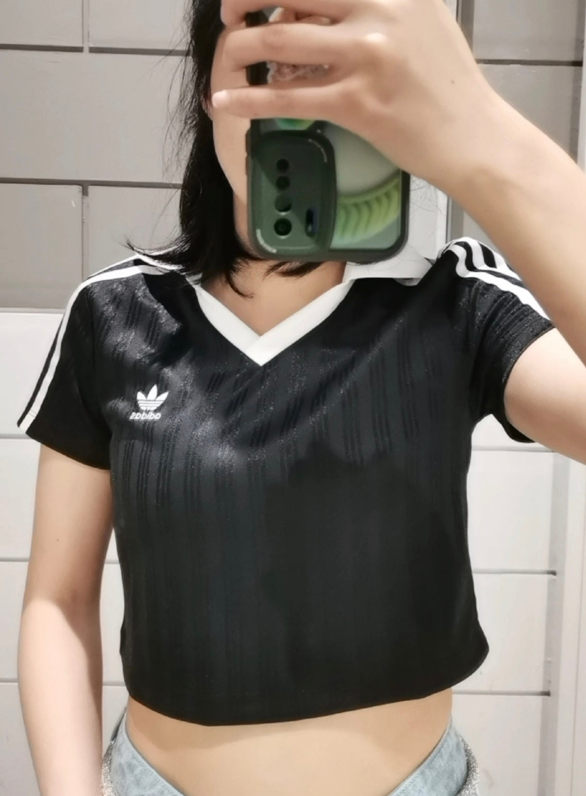 Adidas Originals Women's V-Neck Cropped Polo Shirt