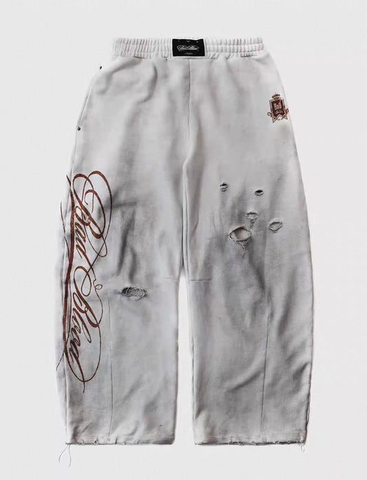 Badblood BCAC Series Vintage Washed Distressed Curved Sweatpants