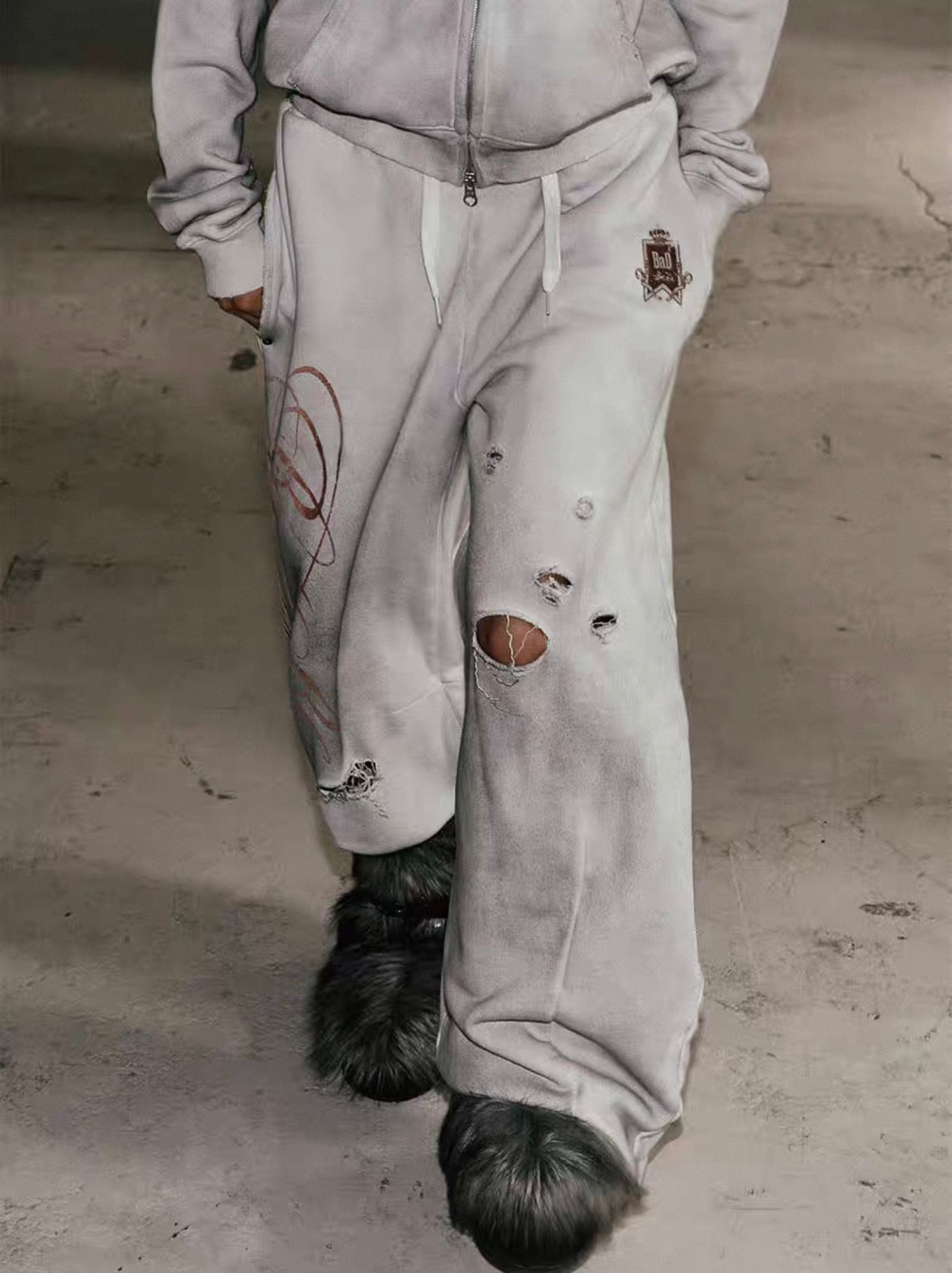 Badblood BCAC Series Vintage Washed Distressed Curved Sweatpants