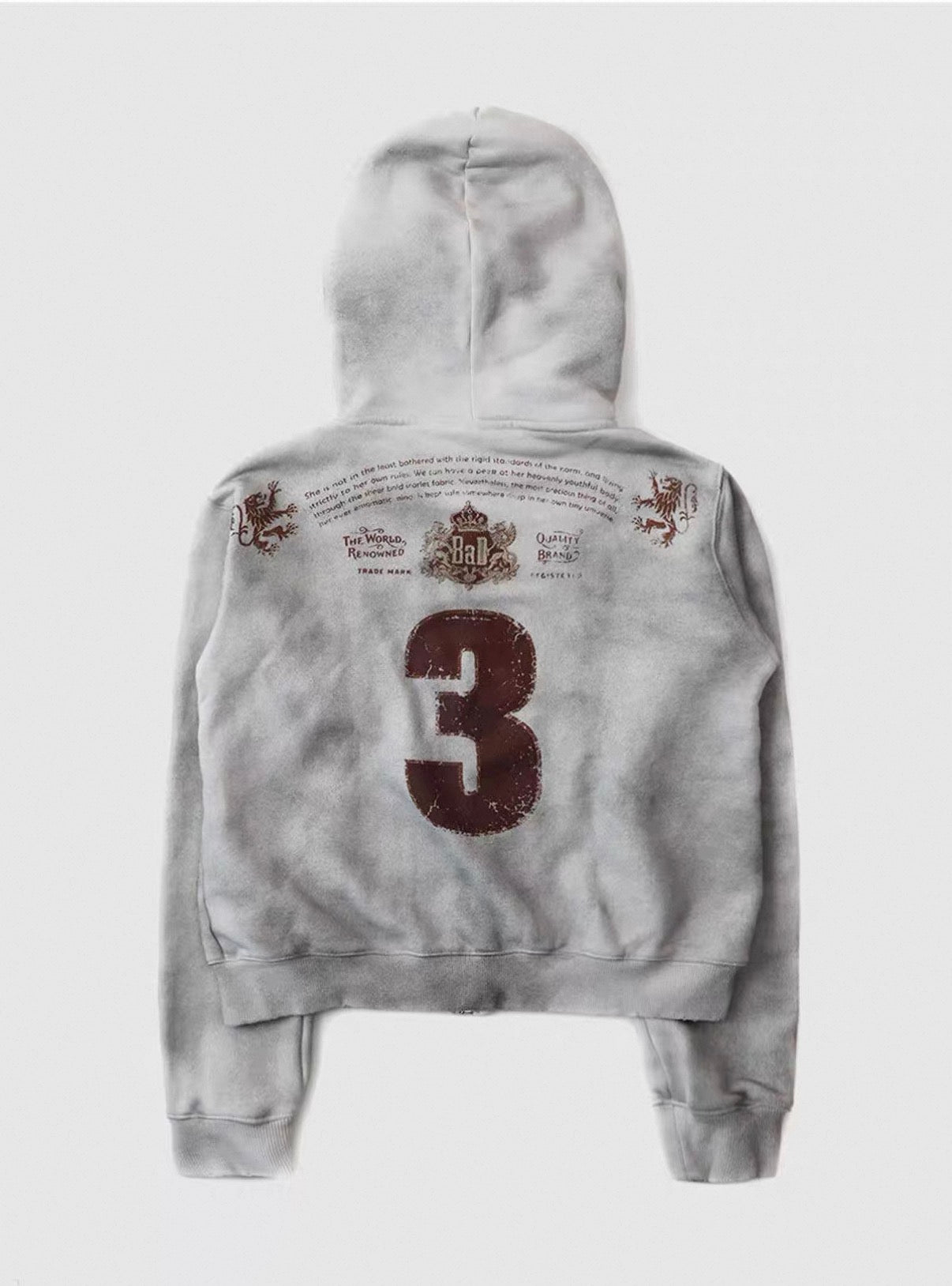 Badblood BCAC Series Vintage Washed Distressed Cropped Zip-Up Hoodie