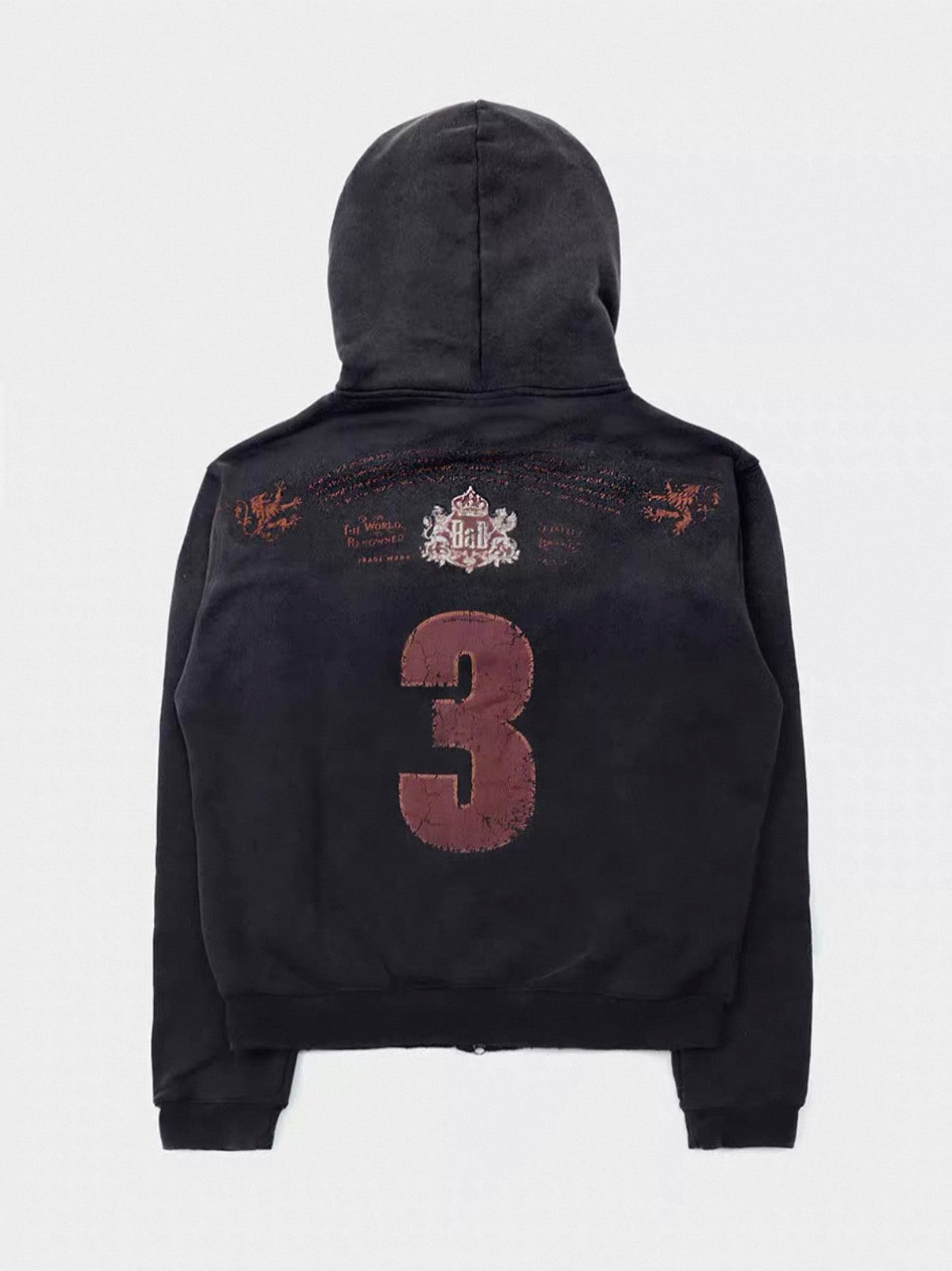 Badblood BCAC Series Vintage Washed Distressed Cropped Zip-Up Hoodie