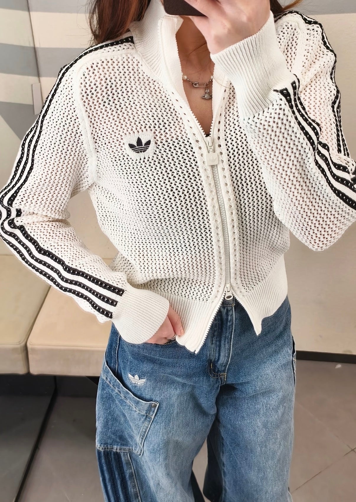 Adidas Originals Women's Knitted Crochet Firebird Track Top