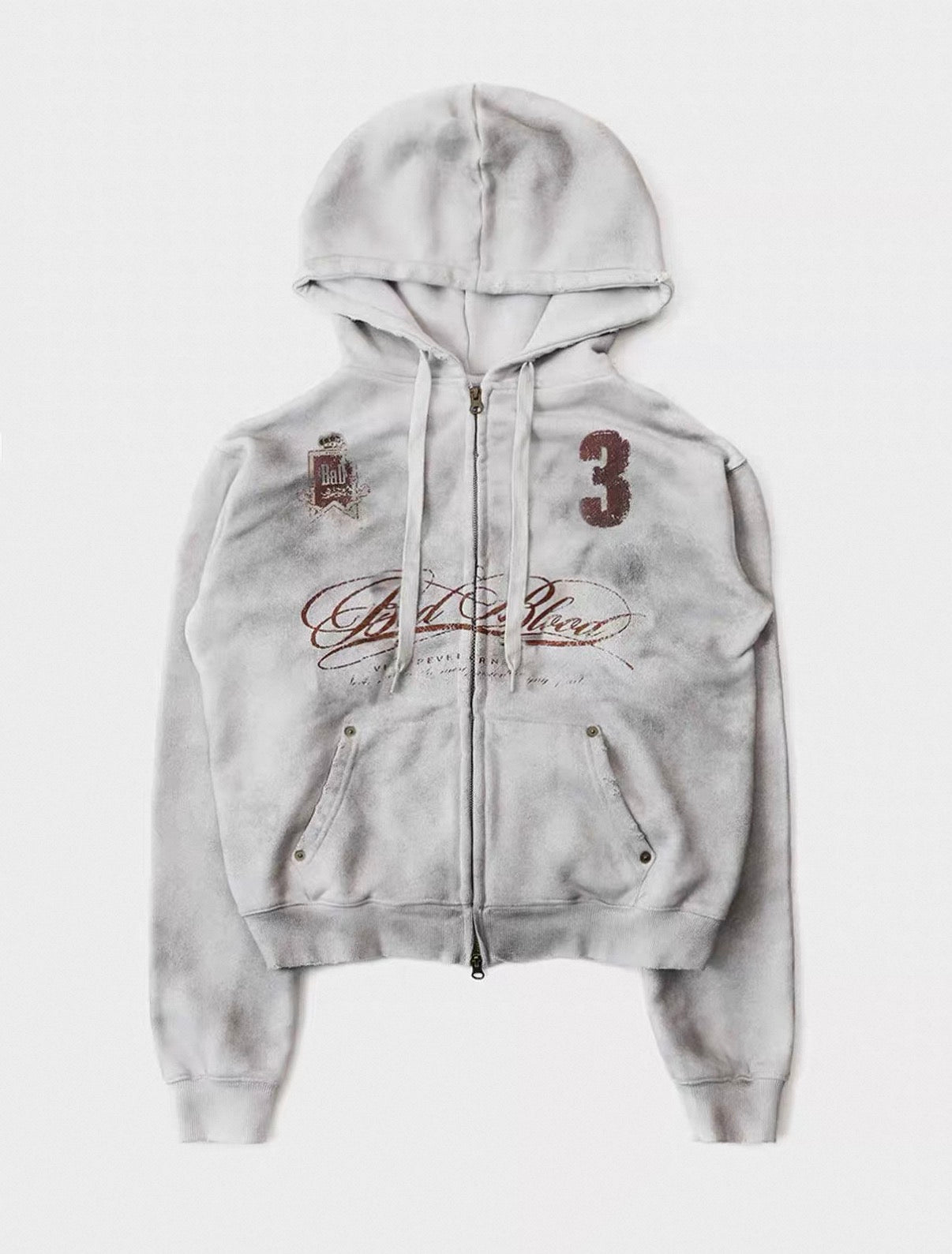 Badblood BCAC Series Vintage Washed Distressed Cropped Zip-Up Hoodie