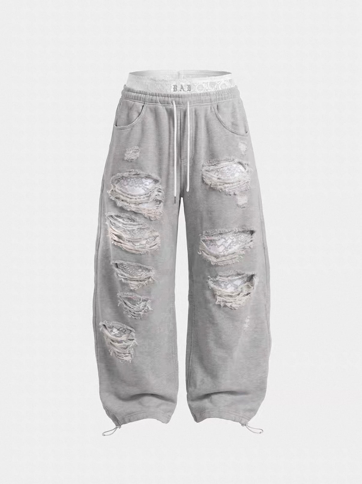 Badblood Lace Waistband Distressed Sweatpants