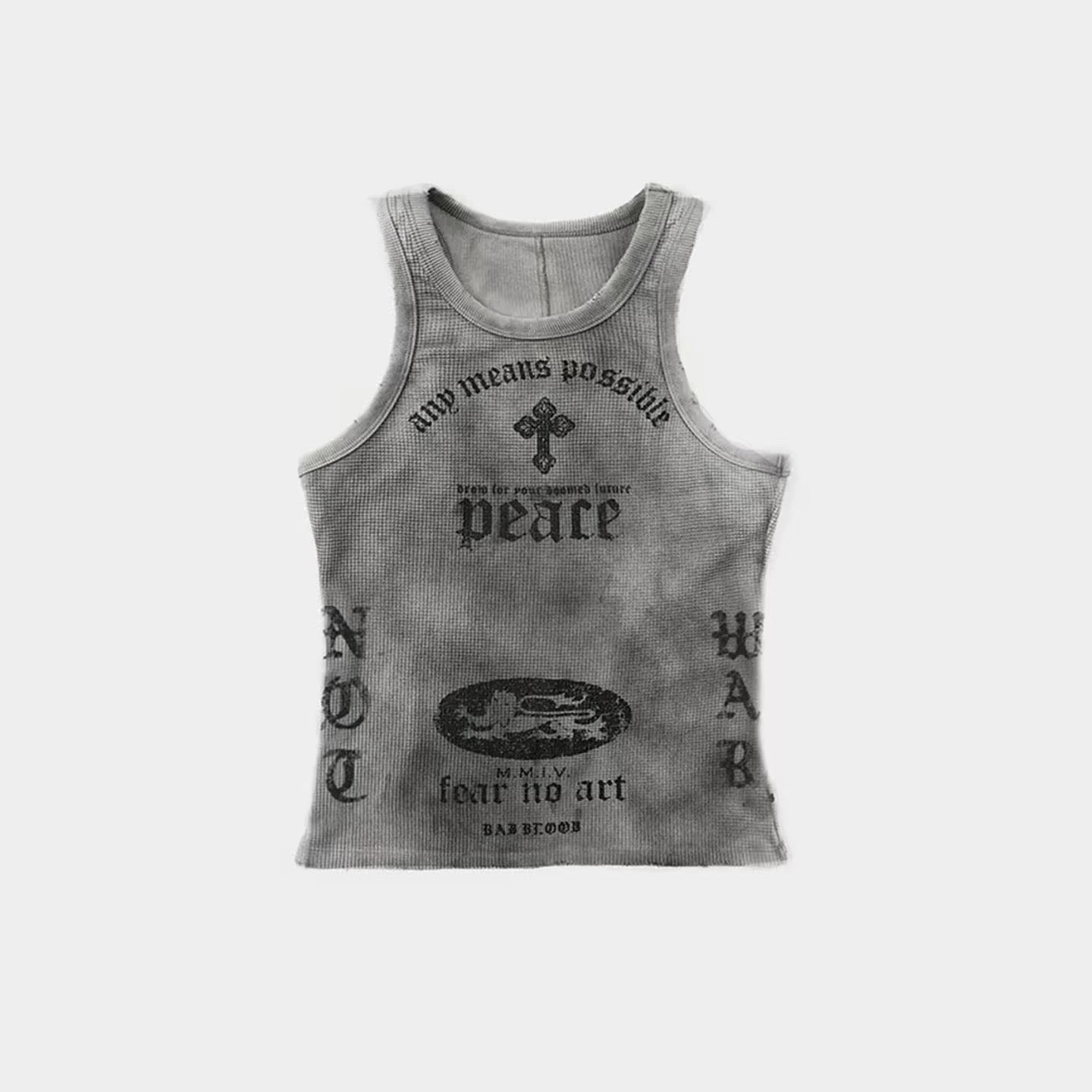 Badblood Peace Cross Waffle Sleeveless Top