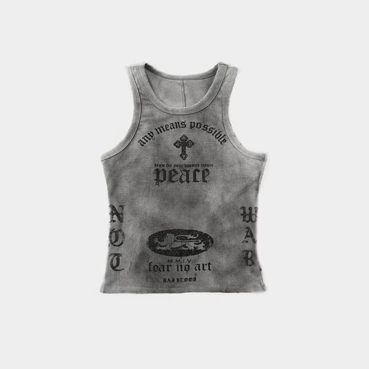 Badblood Peace Cross Waffle Sleeveless Top