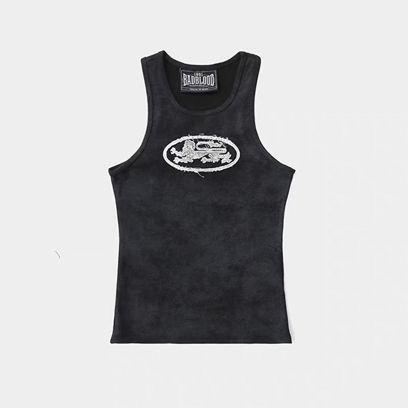 Badblood Lion Patch Washed Slim Sleeveless Top