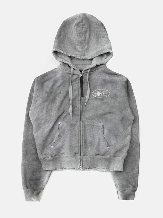 Badblood Athletic BCAC Emblem Distressed Crop Zip Hoodie