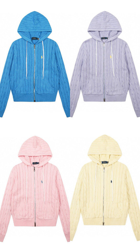 Polo Ralph Lauren Cable-Knit Cotton Full-Zip Hooded Sweater