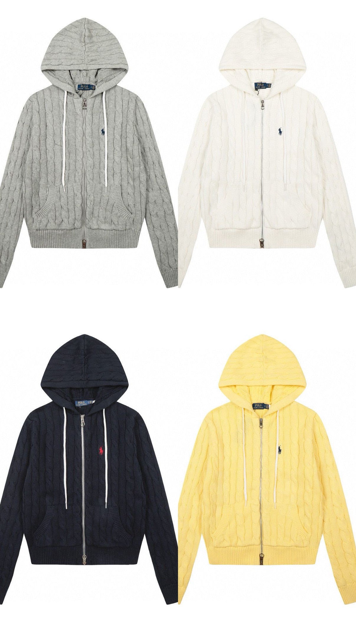 Polo Ralph Lauren Cable-Knit Cotton Full-Zip Hooded Sweater