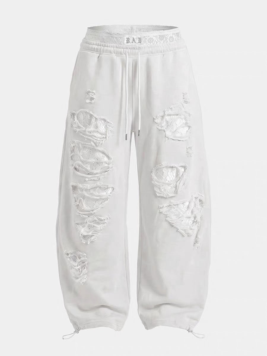 Badblood Lace Waistband Distressed Sweatpants