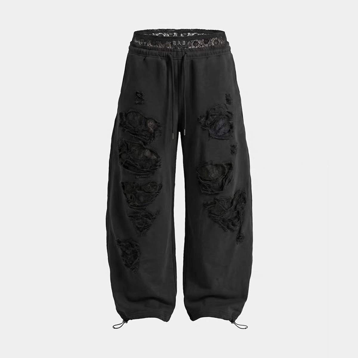 Badblood Lace Waistband Distressed Sweatpants