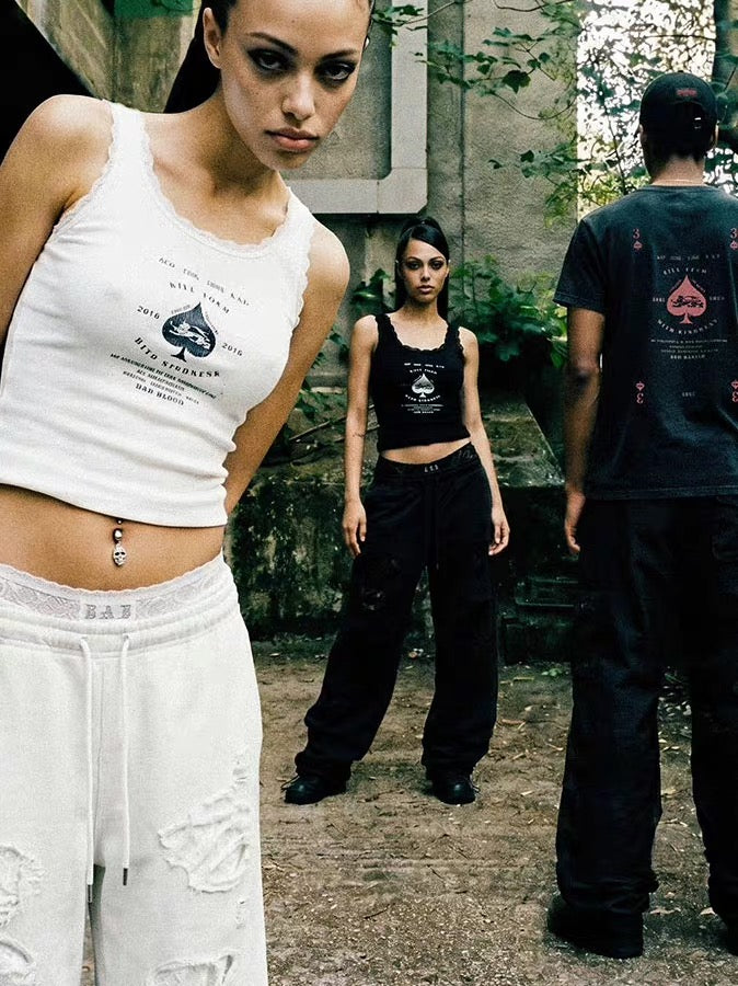 Badblood Lace Waistband Distressed Sweatpants
