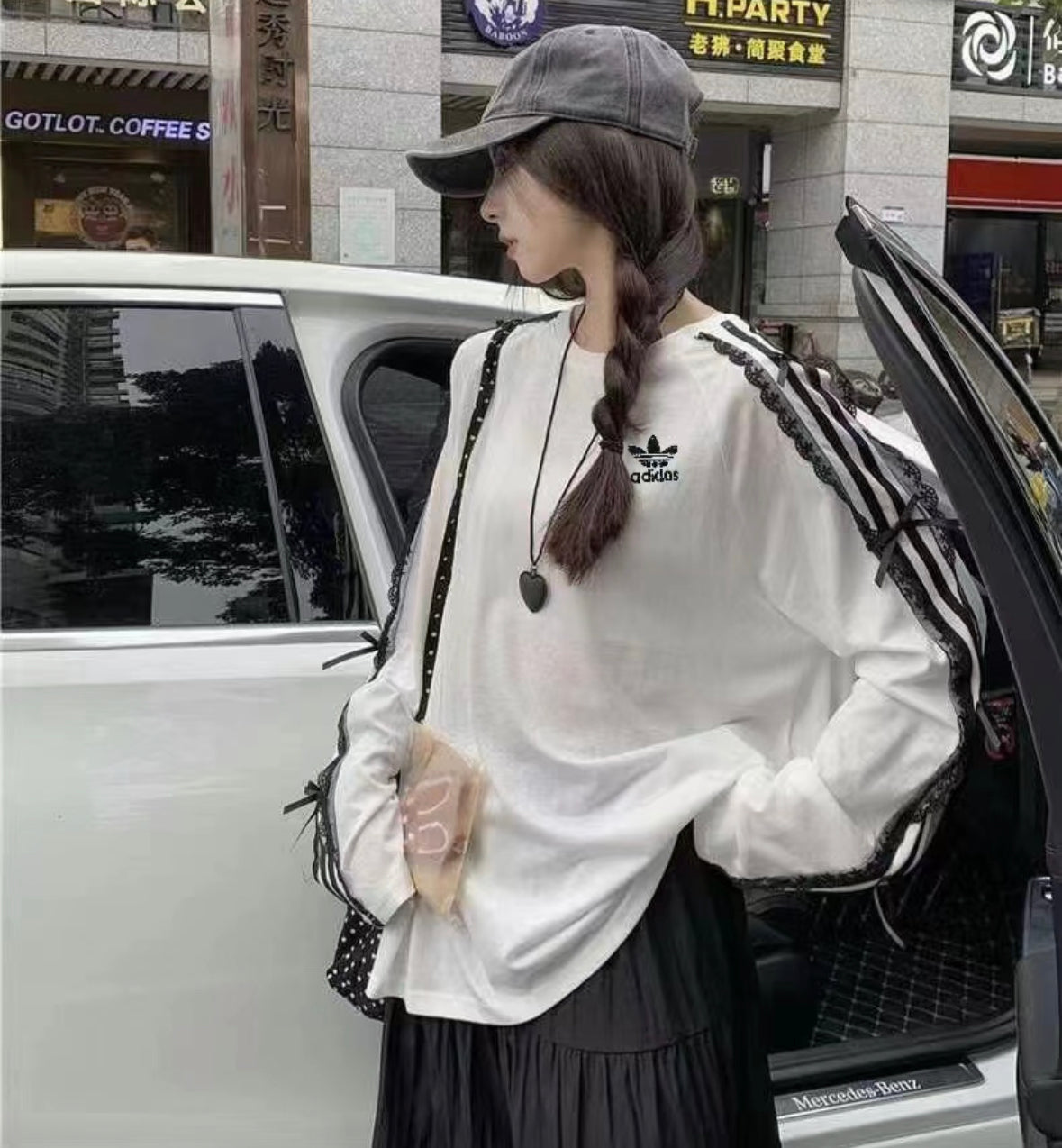 Adidas bow tie remake long tee - White