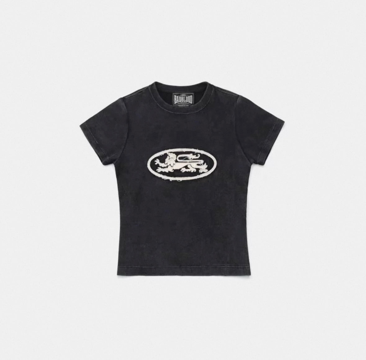 Badblood Lion Patch Short Sleeve Slim Fit Washed