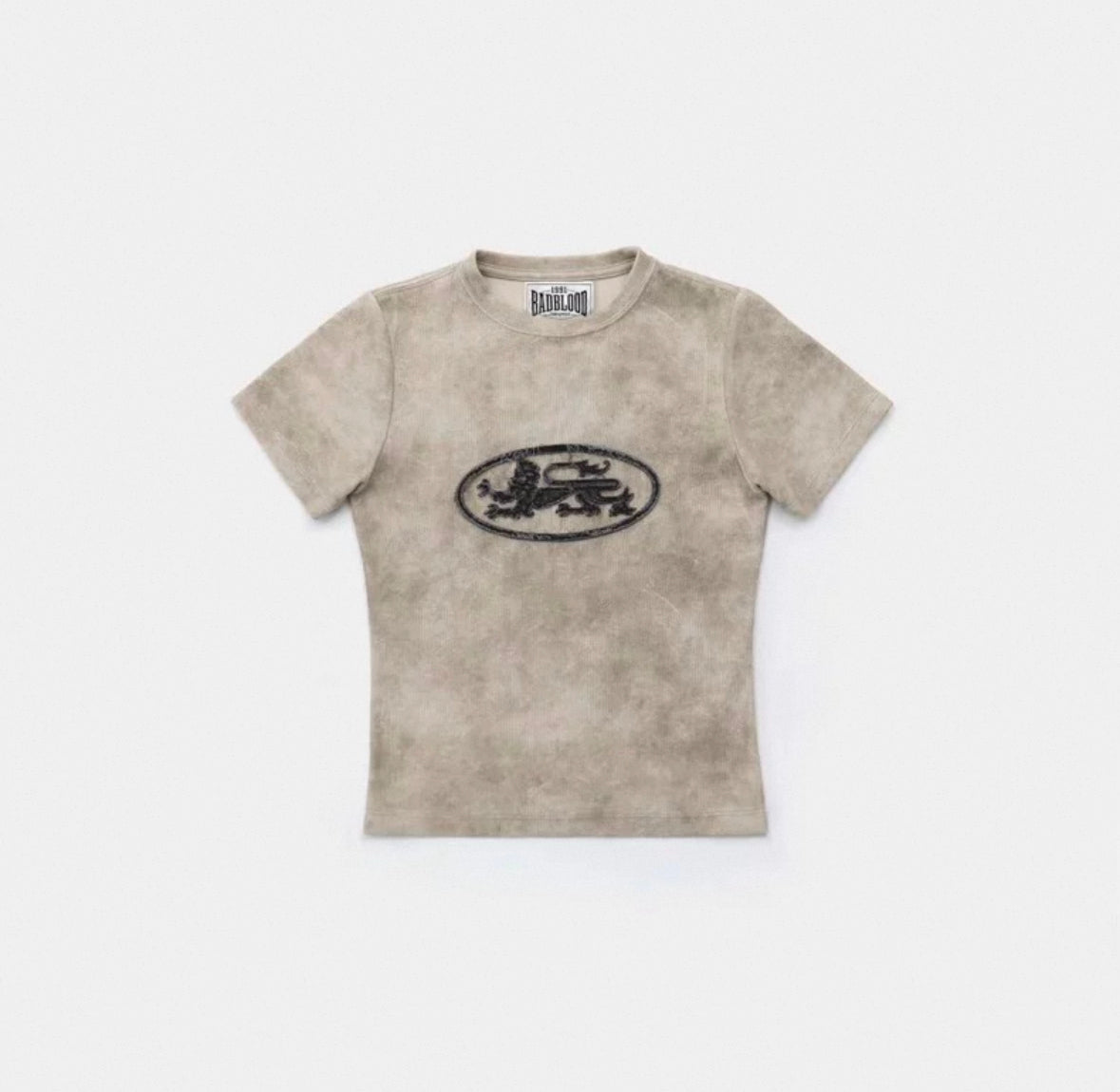 Badblood Lion Patch Short Sleeve Slim Fit Washed