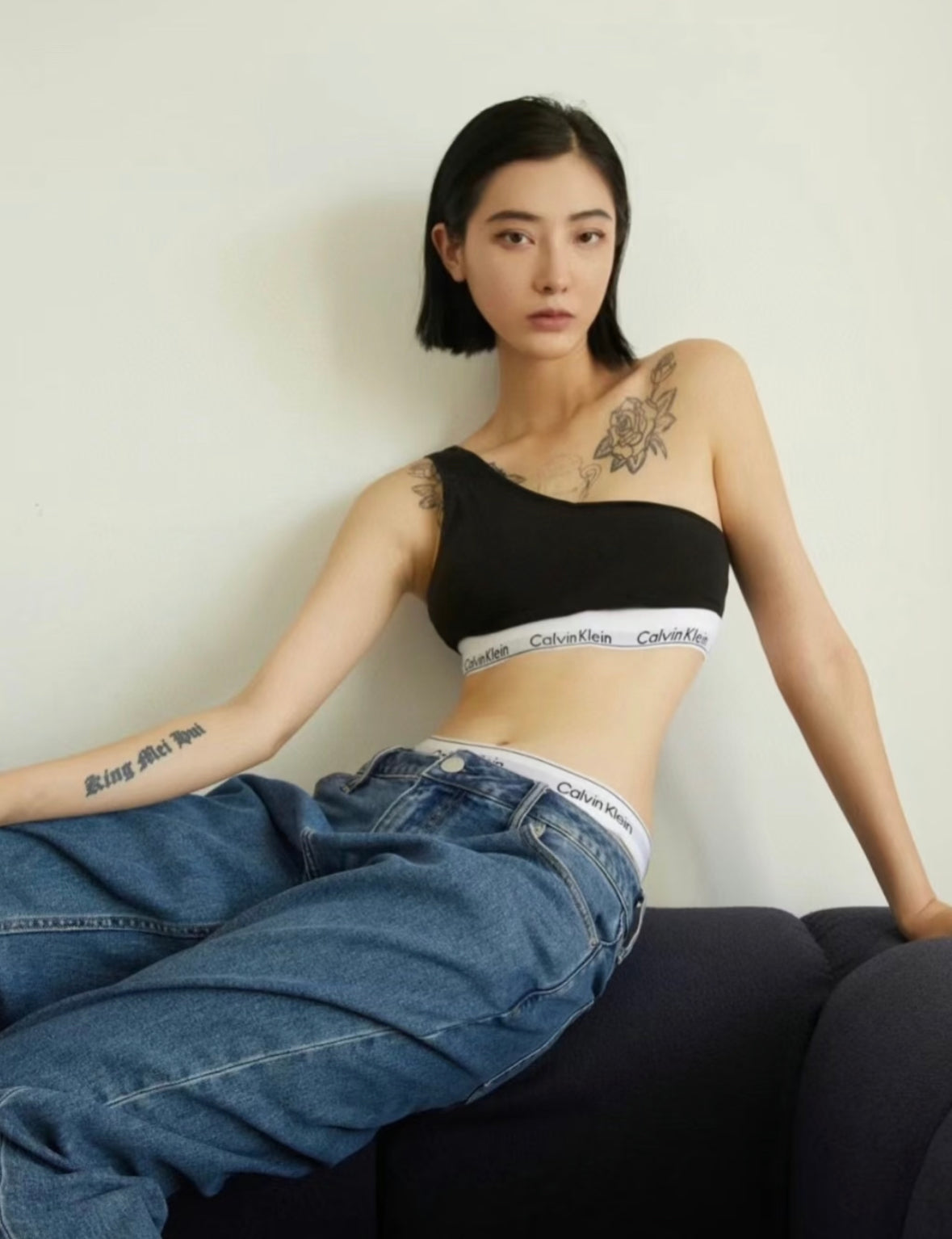 Ck斜肩bra top set