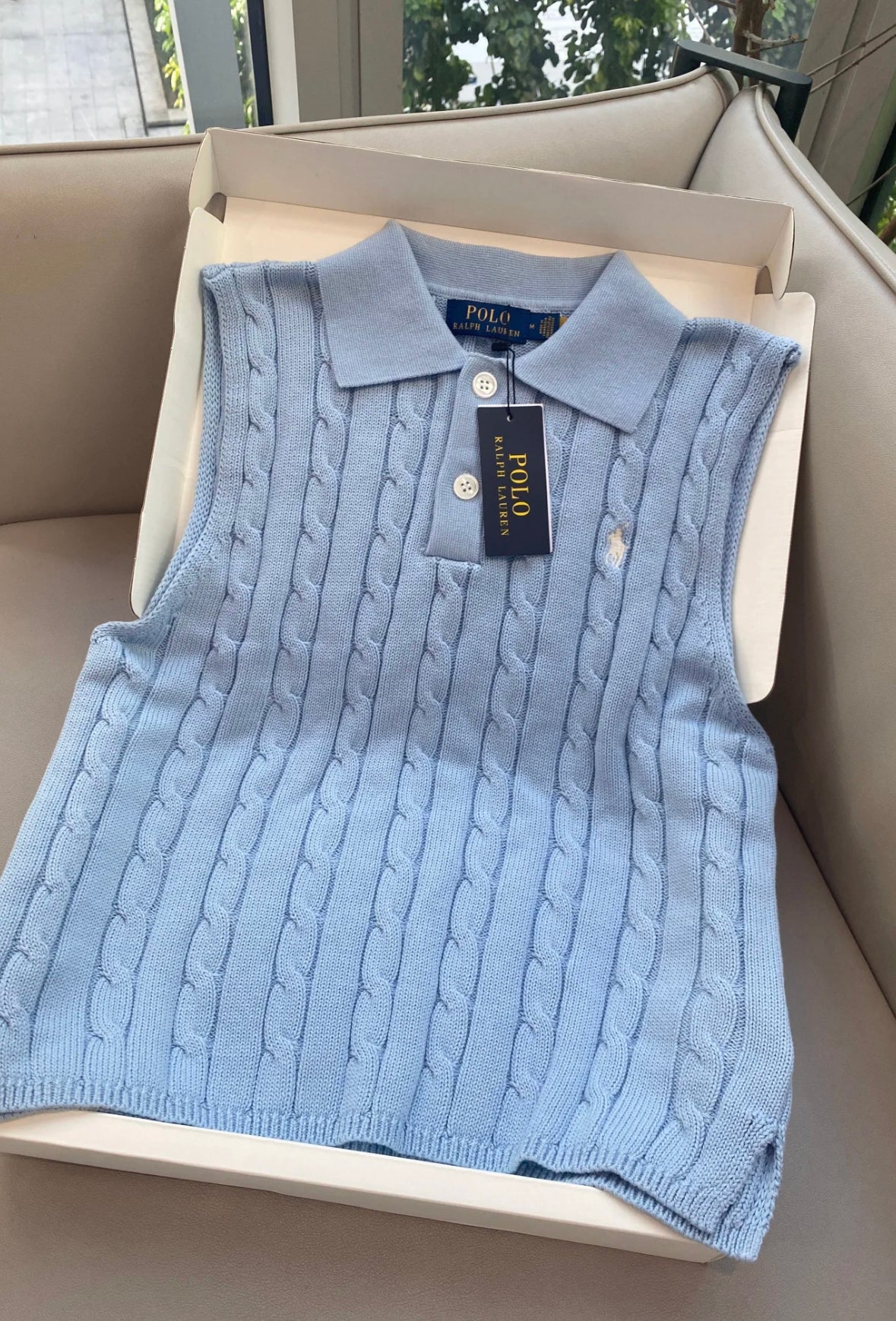 Polo Ralph Lauren Cable-Knit Cropped Polo Shirt