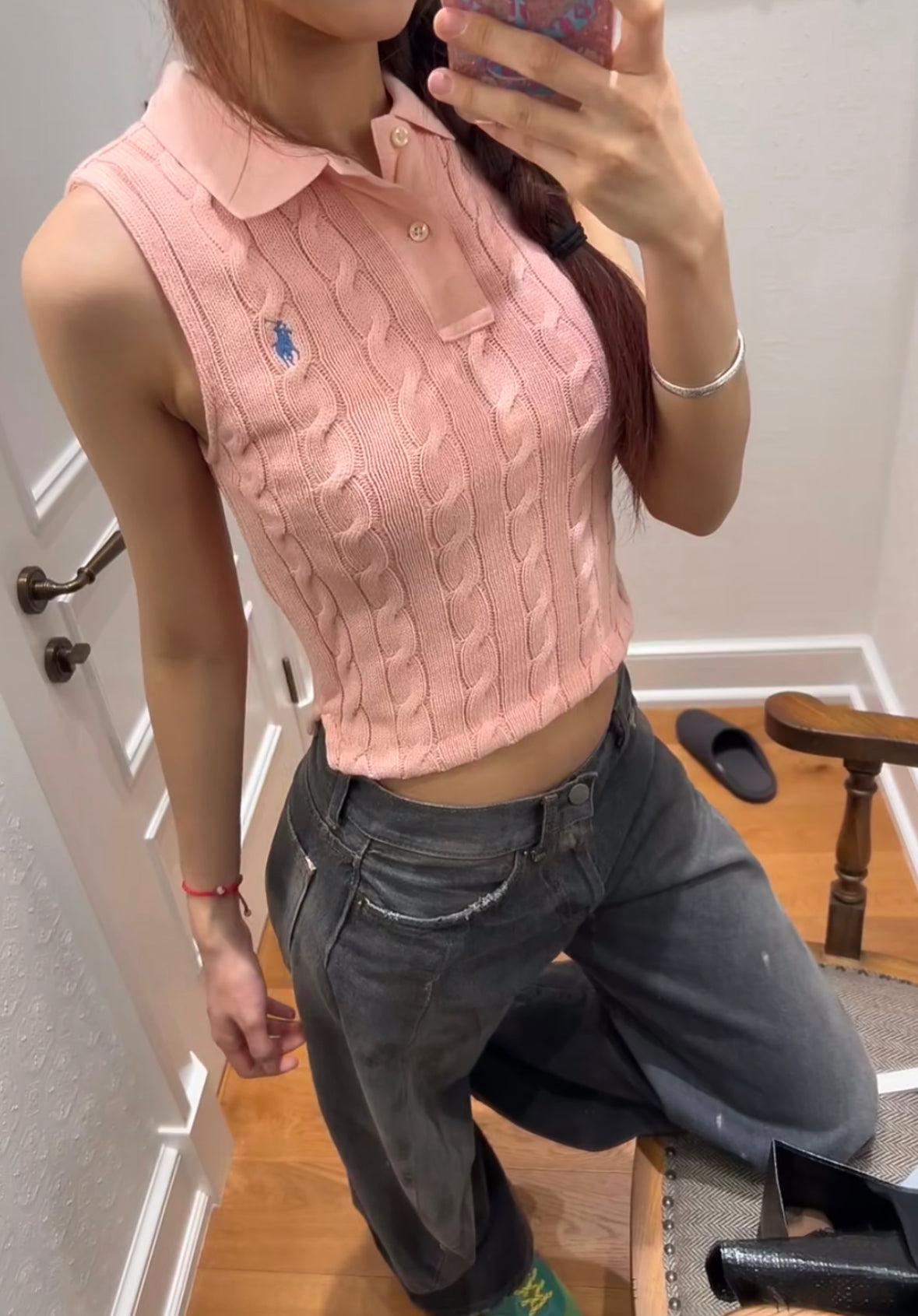 Polo Ralph Lauren Cable-Knit Cropped Polo Shirt