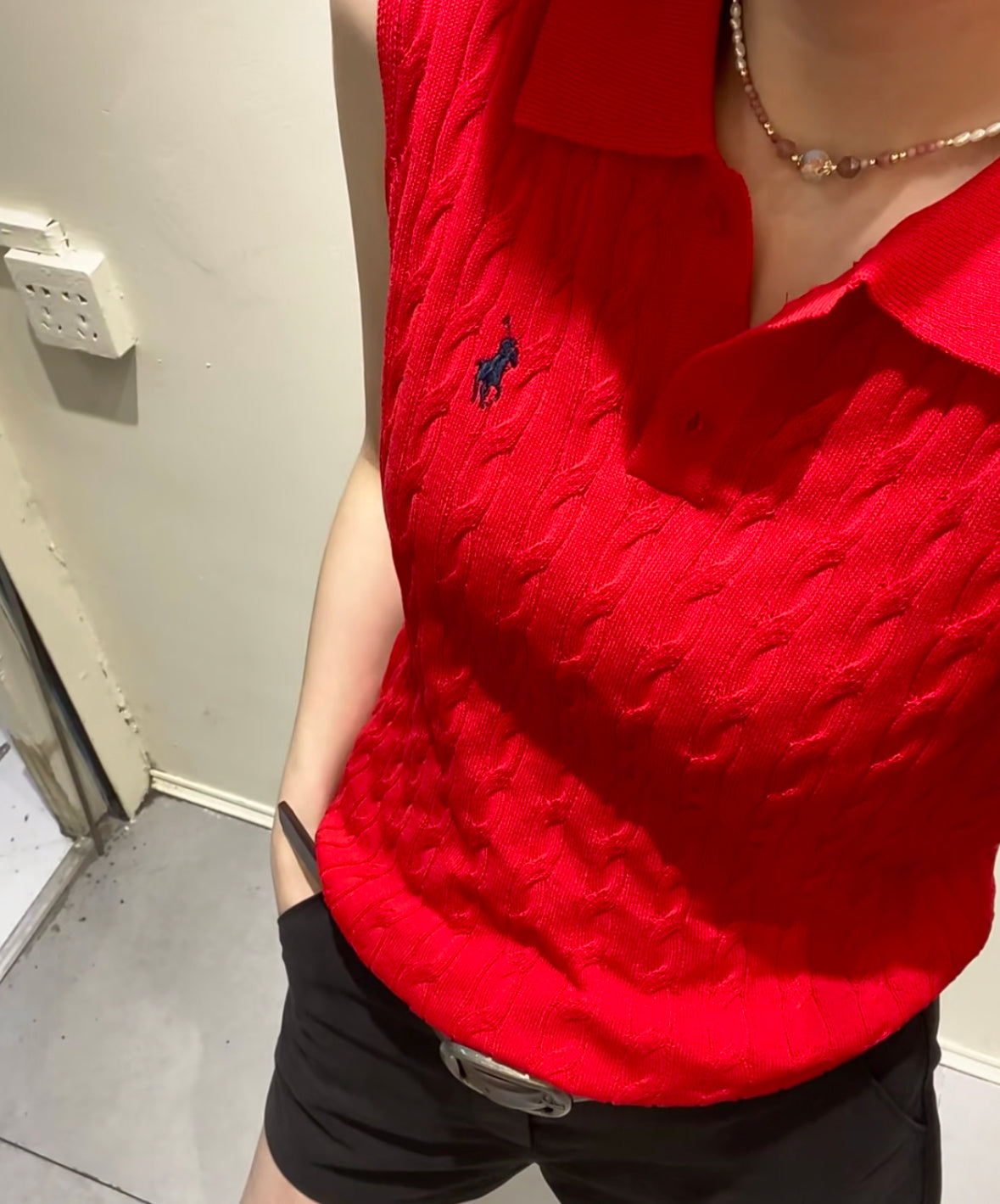 Polo Ralph Lauren Cable-Knit Cropped Polo Shirt