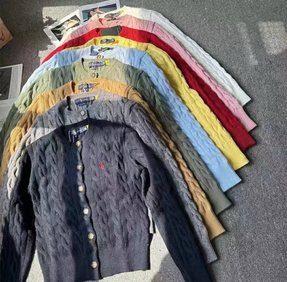 Polo Cable-Knit Wool-Cashmere Cardigan