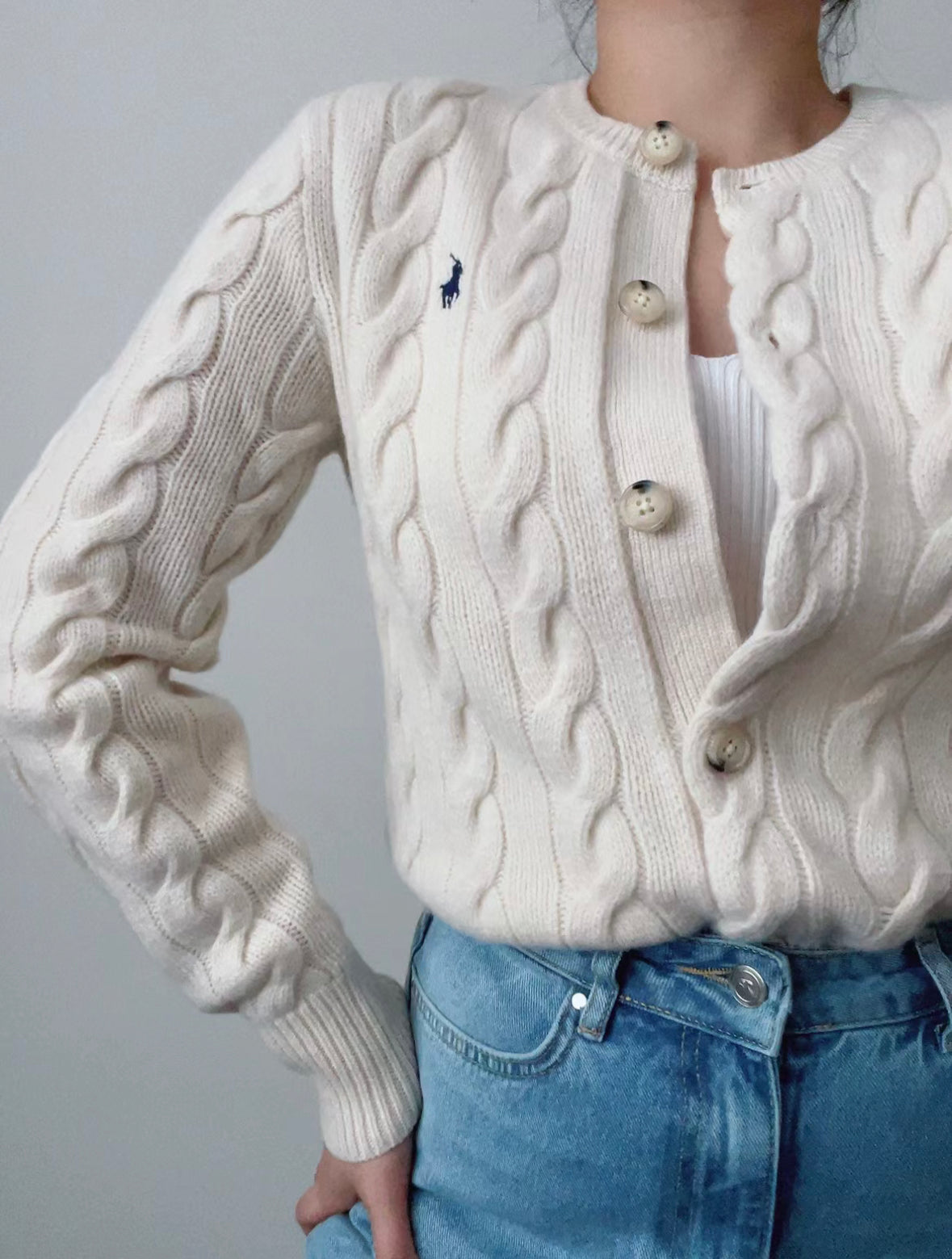 Polo Cable-Knit Wool-Cashmere Cardigan