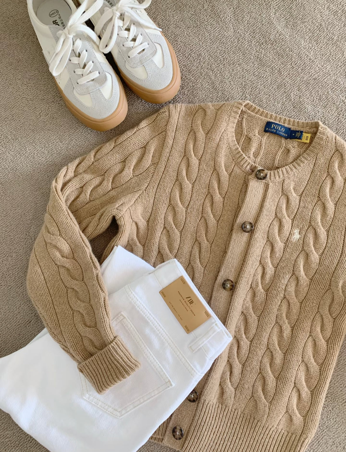 Polo Cable-Knit Wool-Cashmere Cardigan