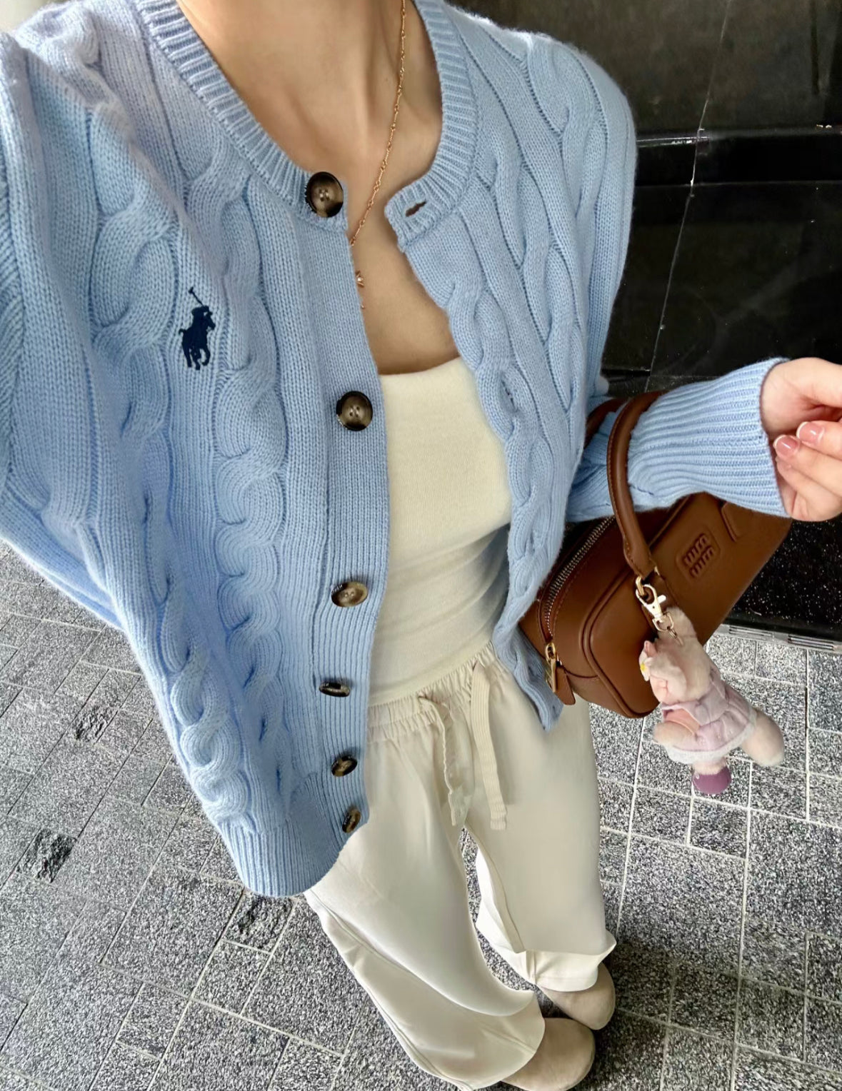 Polo Cable-Knit Wool-Cashmere Cardigan