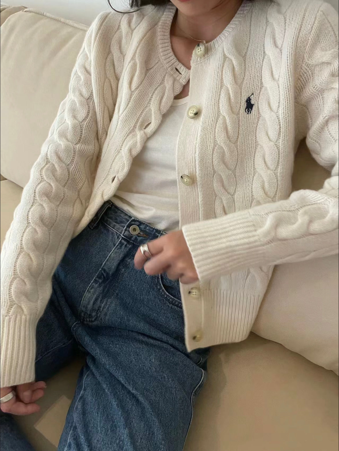 Polo Cable-Knit Wool-Cashmere Cardigan