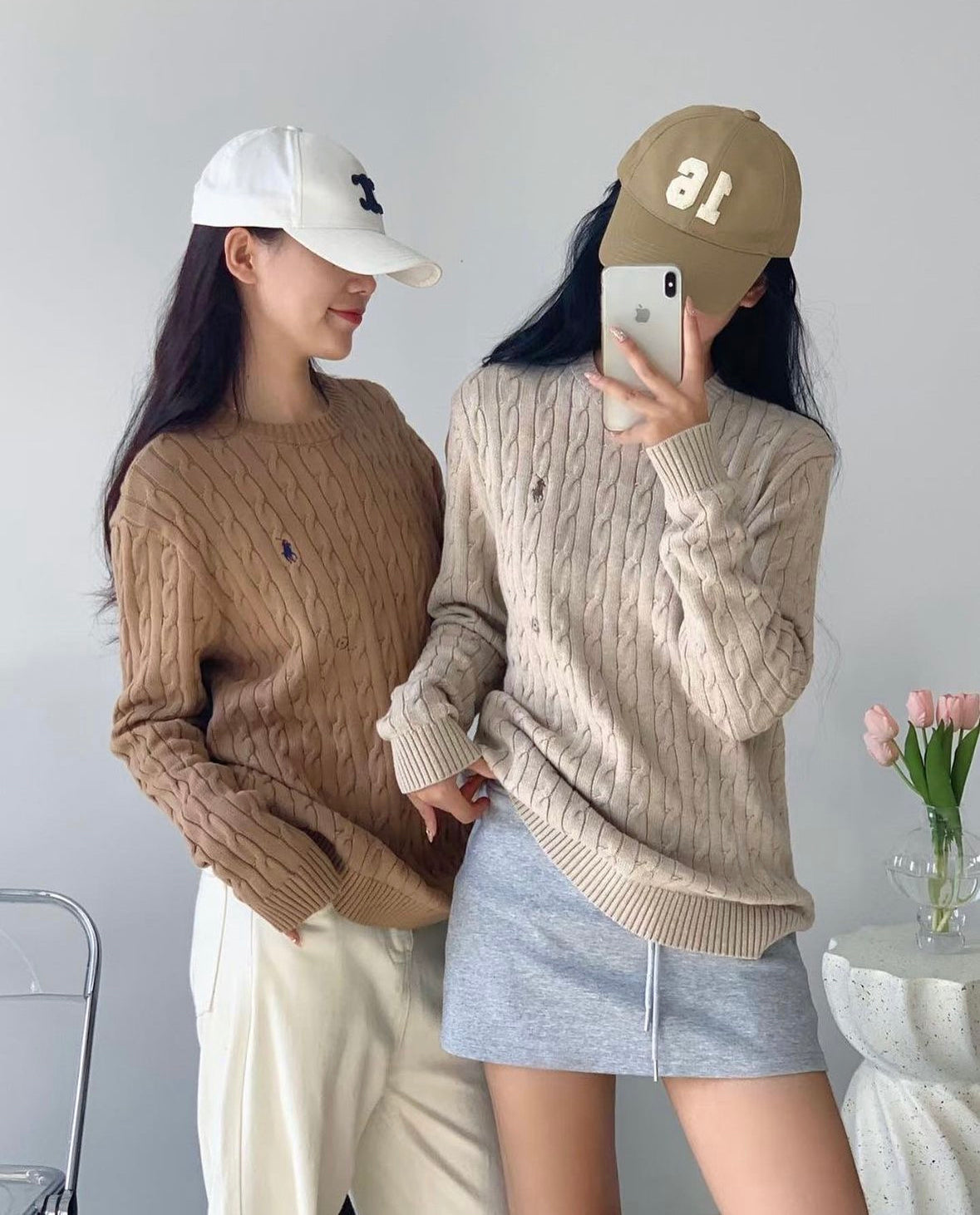 Polo Icon logo cotton cable knit jumper - Light color series