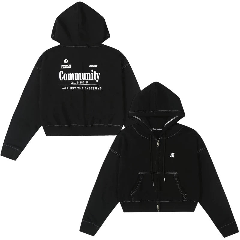RR STITCH CROPPED HOOD ZIP-UP