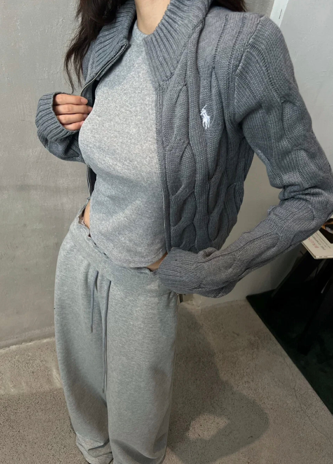 Polo Double-Slider Zipper Short Sweater