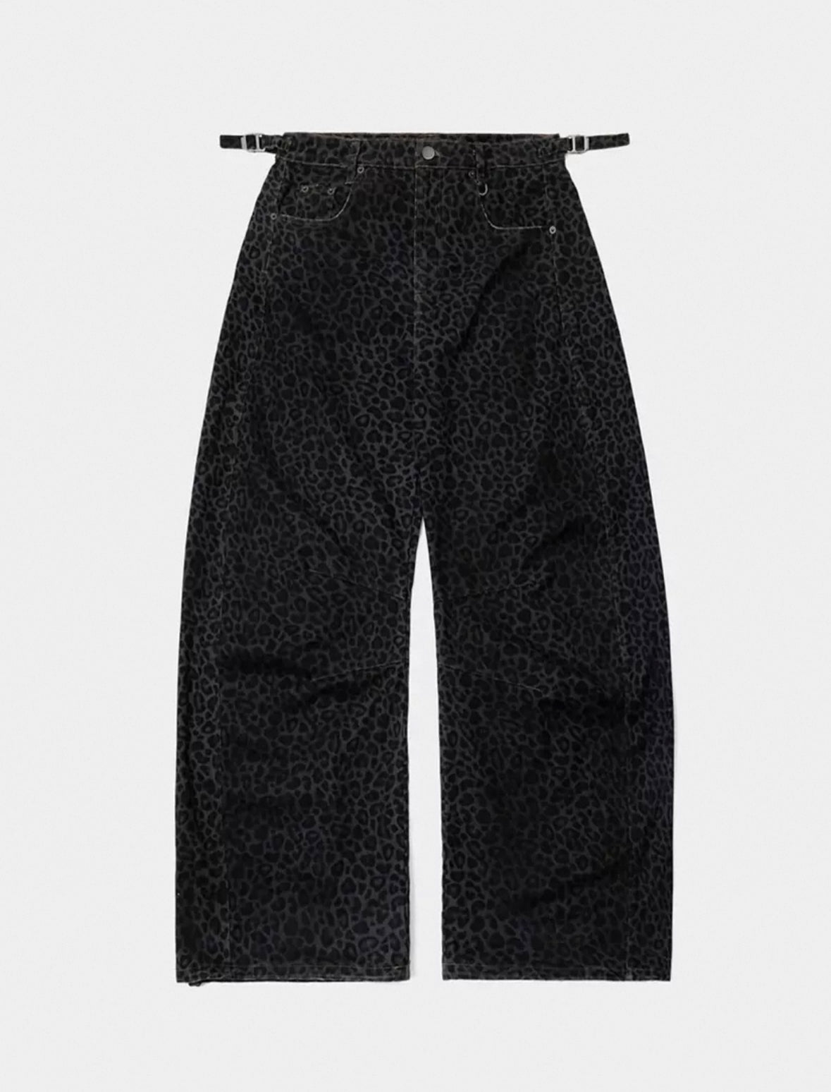 BADBLOOD LION PATCH WASHED BARREL PANTS BLACK LEOPARD