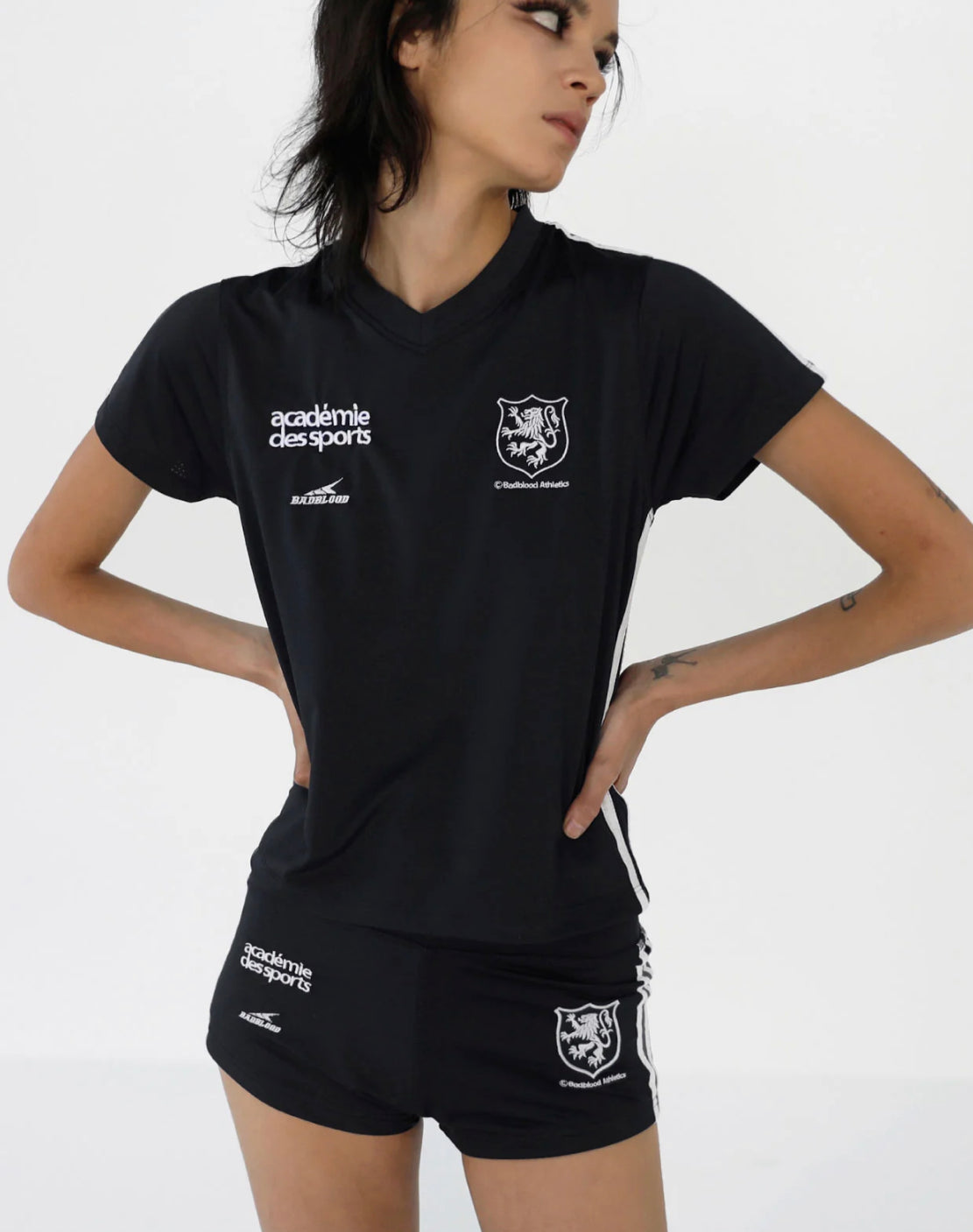 BADBLOOD [at-tee23-013] ADS Vintage V Neck Short Sleeve Slim Fit   (Top )